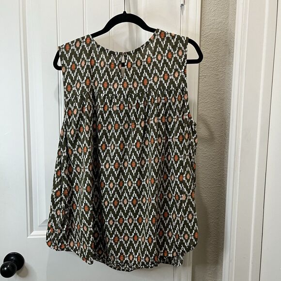 Sonoma Geometric Green Sleeveless Boho Top Keyhole Back Womens Size 2X - Picture 6 of 9